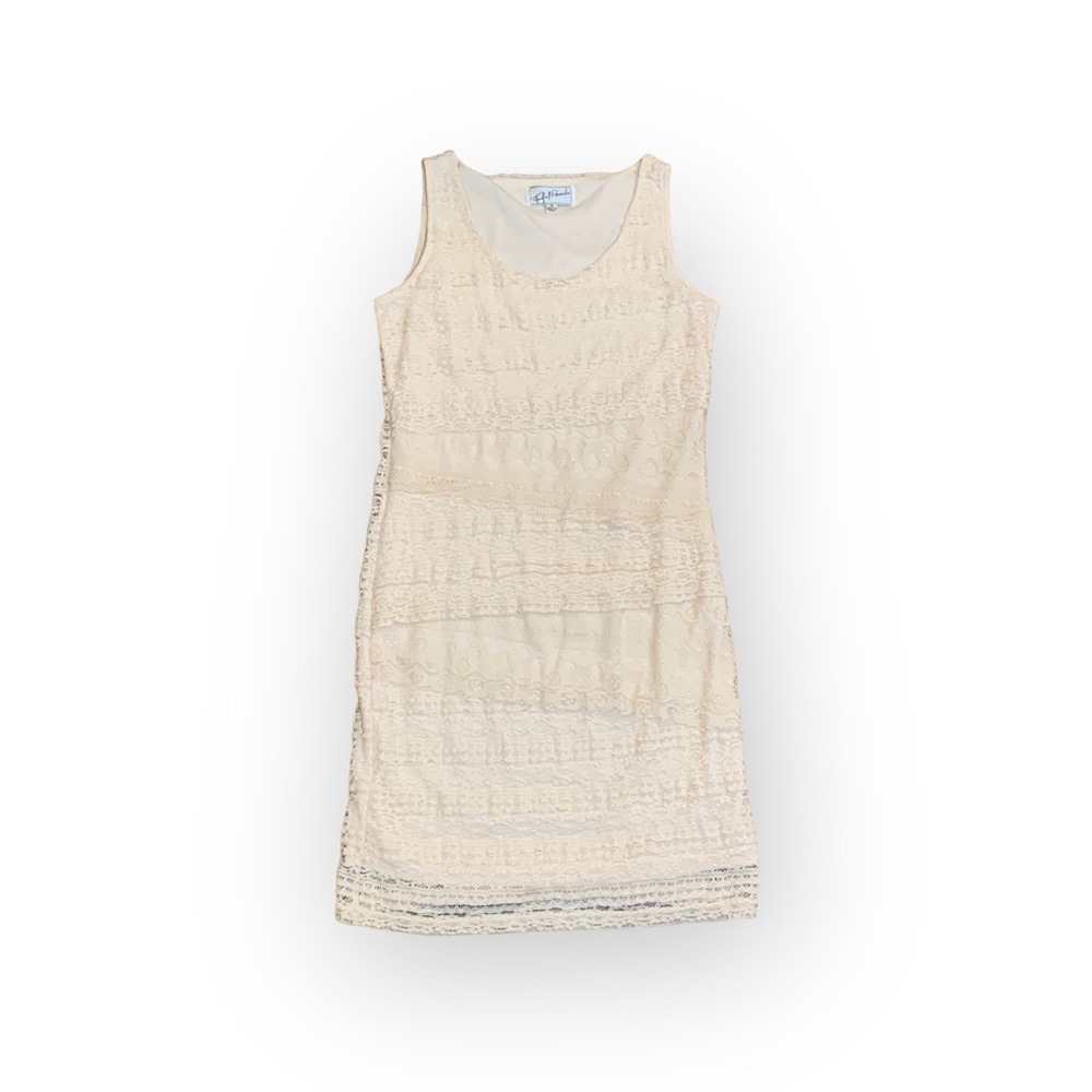 Michael Edwards Cream Layered Lace Mini Dress Feminine Size M